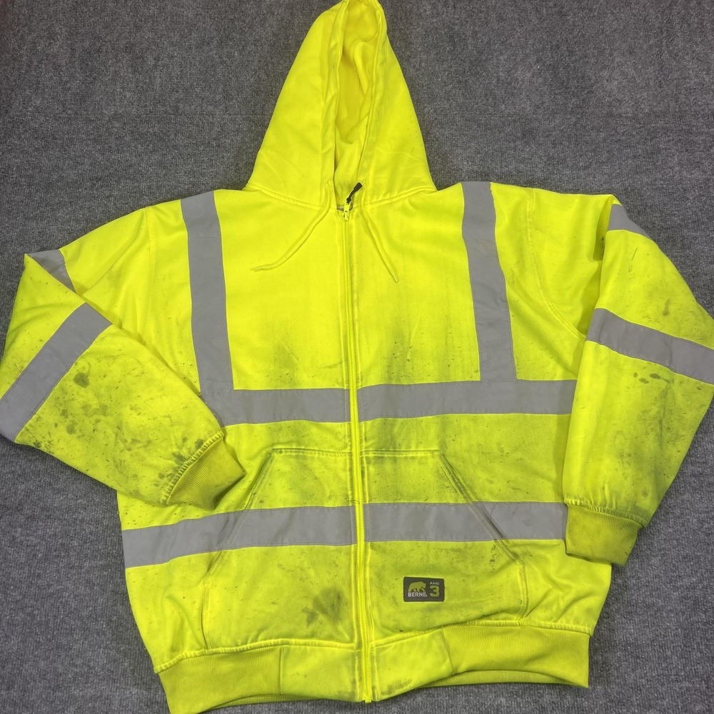 Berne Hoodie Mens XL Yellow Full Zip Hooded Reflective Lined Thermal ANSI 3